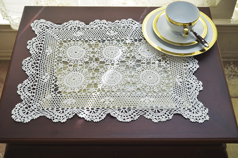 White Color Crochet Placemats. 14"x20". 2 pieces